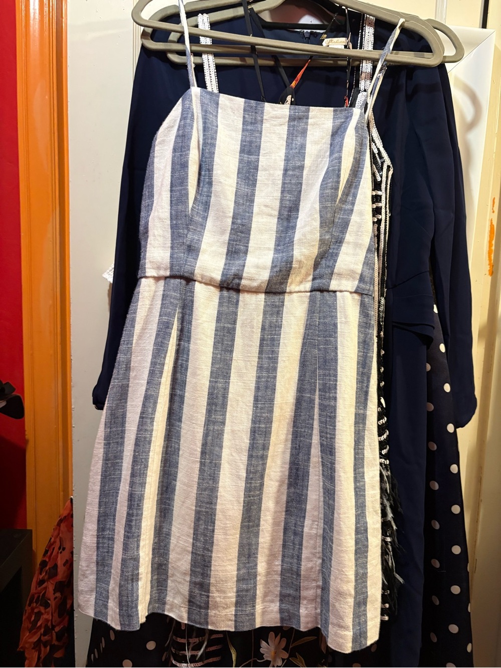 🐶Linen blend mini sundress Blue and white Striped size s - Picture 6 of 6